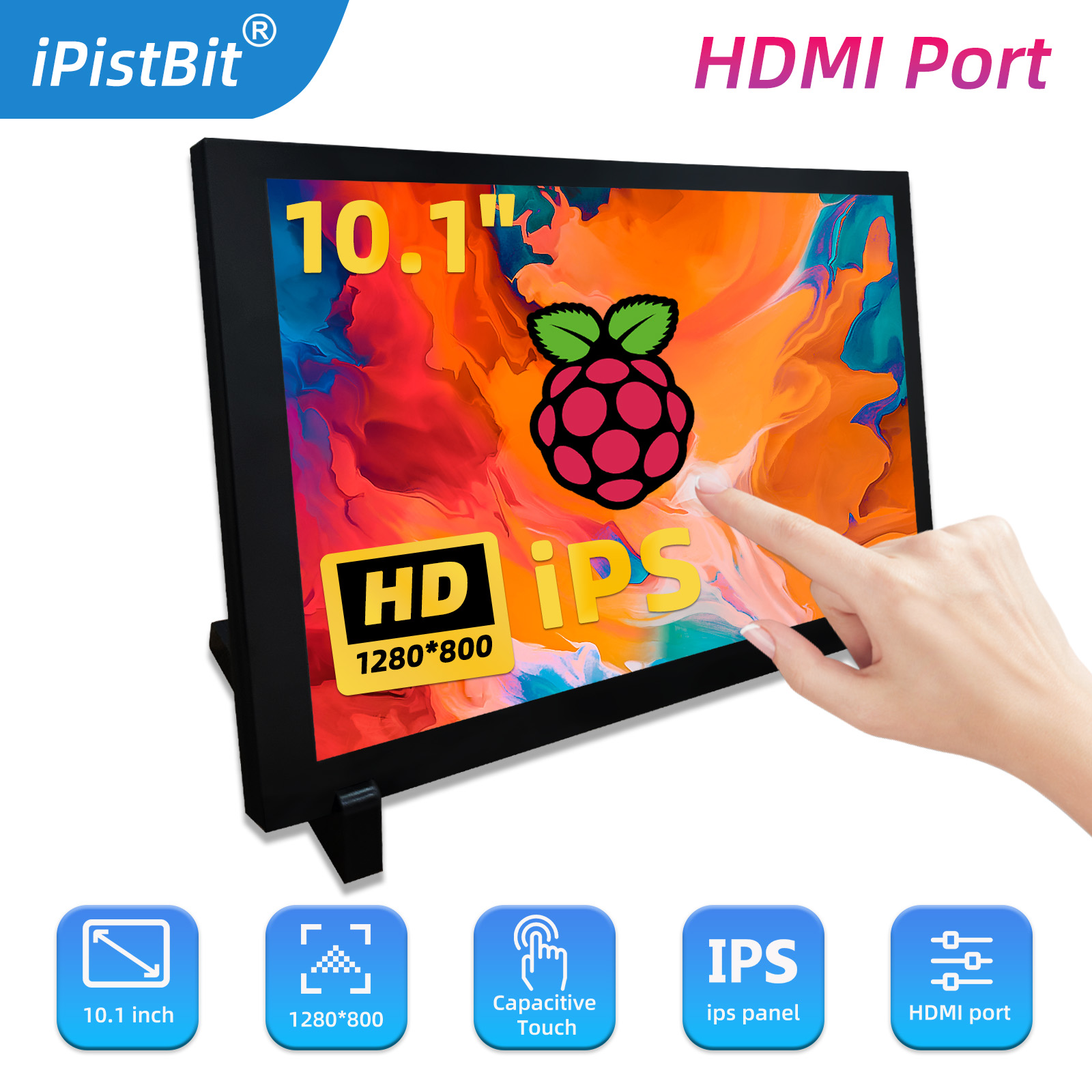 Raspberry Pi 10.1 Inch Capacitive Touch Screen Ips - ポータブルhdmi静電容量式タッチスクリーンモニター、唇の表示、プラグおよび再生用、10、11、1280x800、10.1インチと互換性あり