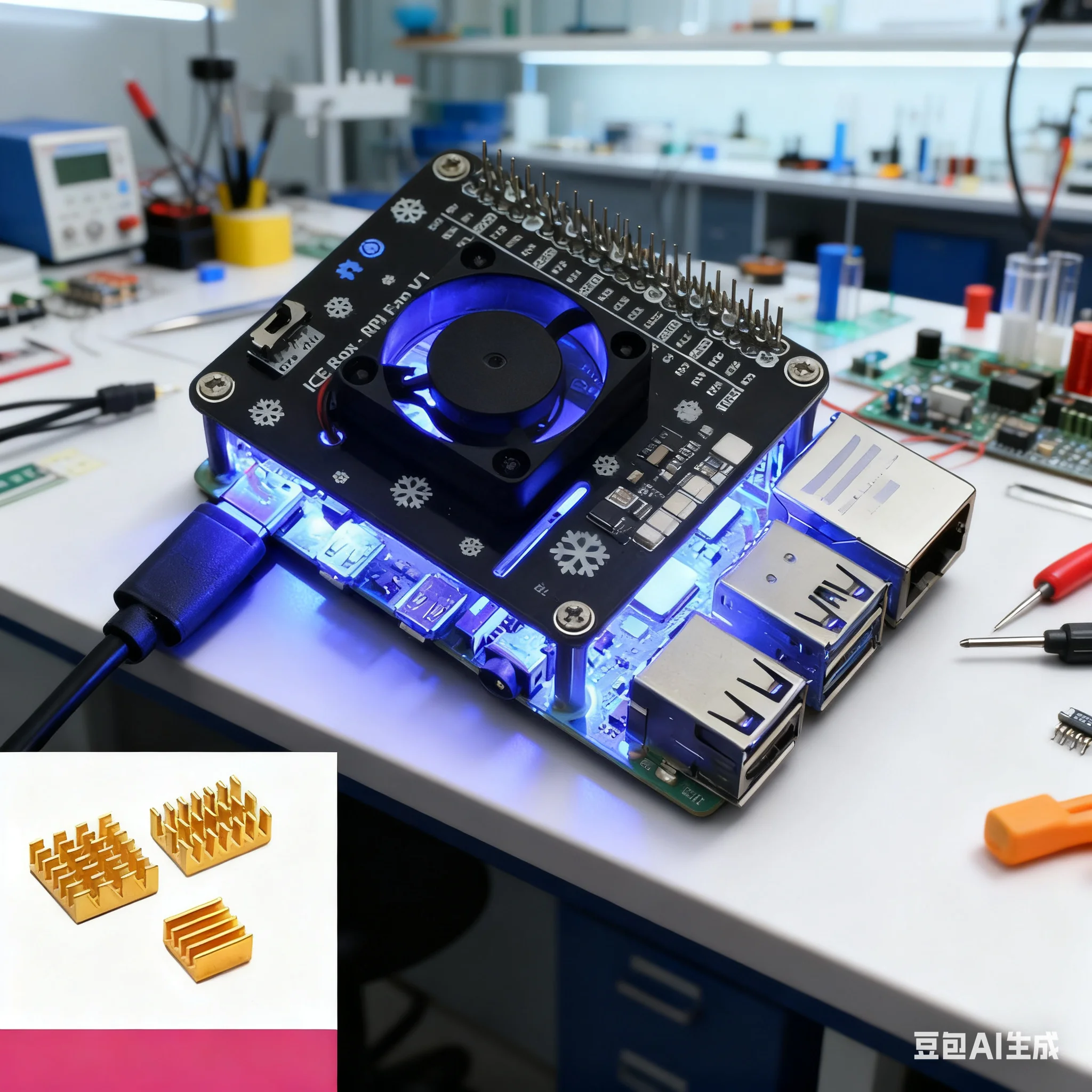 Raspberry Pi Water Cooling Kit - Raspberry Pi 5/4B/3B+用アクティブ冷却HAT ラジエーターファン拡張ボードファン 銅製ヒートシンク 強化冷却＆GPIOアクセス
